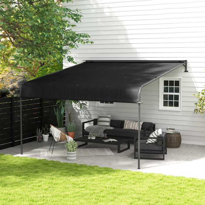 Outsunny Pergola, approx. 4 x 3 m Gazebo, Weather-Resistant Patio Cover, Wall-Mounted Garden Gazebo with Adjustable Roof, for Terrace, Balcony, Steel, Dark Grey | Aosom