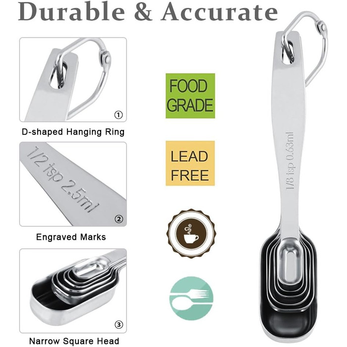13-Piece Measuring Cup and Spoon Set, High-Quality 304 Stainless Steel, Kitchen Measuring Set for Baking and Cooking