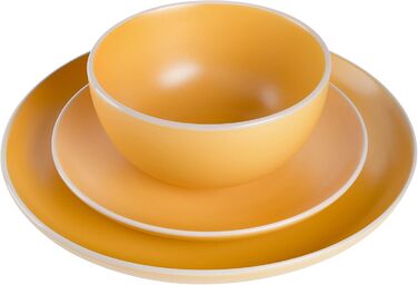 Набір посуду Gibson Home Festival Rings, 16 предметів, кераміка, ручне розписування, для 4 осіб, сумісний з мийкою та мікрохвильовкою, жовтий