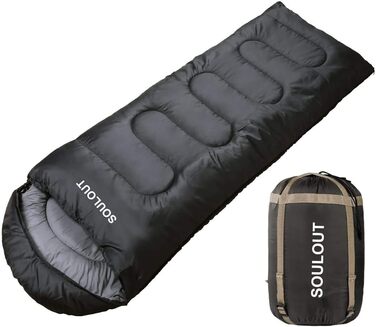 SOULOUT 3-4 Season Sleeping Bag - Waterproof Lightweight Sleeping Bag for Camping, Travel & Outdoor Activities - Ideal for Adults & Kids - 220 x 83 cm Dark Grey / Left Zip