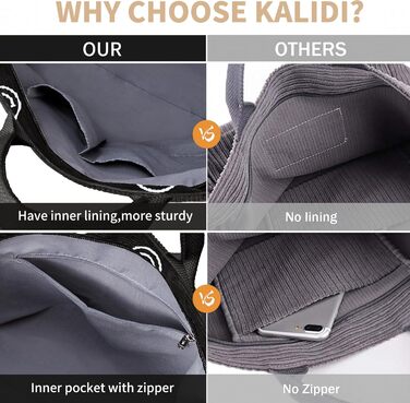 Сумка KALIDI Cord Shopper жіноча повсякденна для школи, роботи, покупок (Blacksmile)