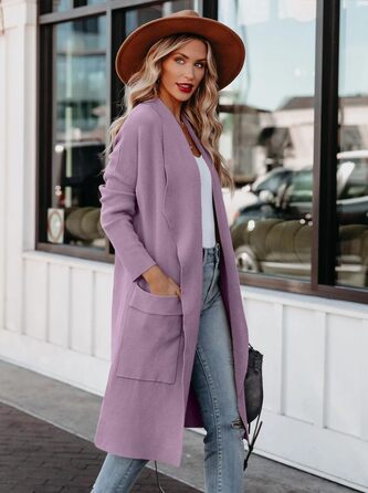 Жіночий кардиган з відкритим спереду, довгим рукавом та декоративними елементами, однотонний, фіолетовий (S)