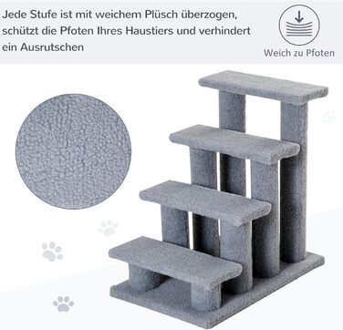 PawHut Pet Stairs Cat Stairs Dog Stairs Stairs for Cats and Dogs 4 Steps Gray 63.5x43x60cm