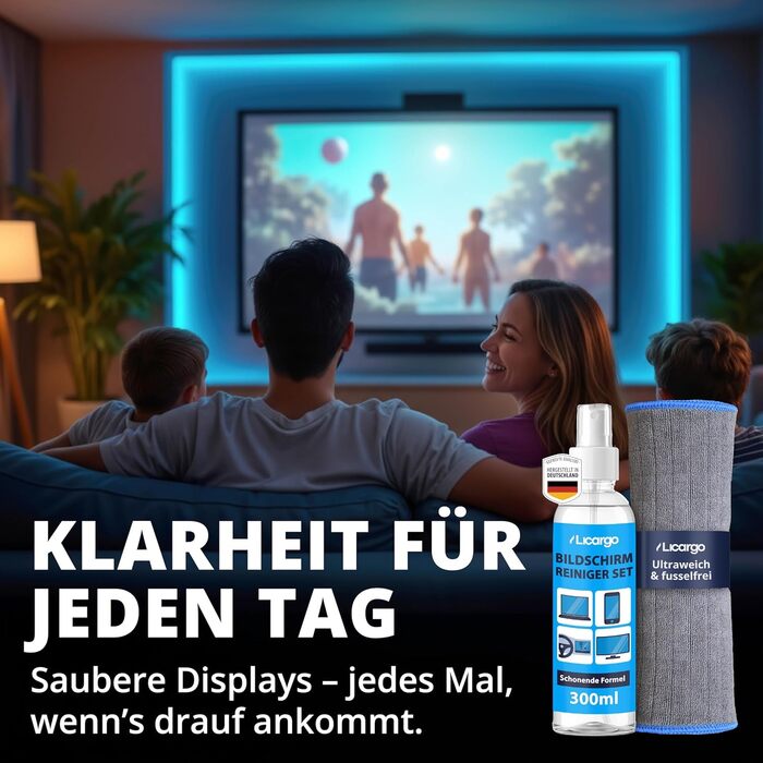 Набір для чищення екранів LICARGO 300 мл: без розводів, з мікрофіброю - для TV, моніторів, ноутбуків, планшетів та телефонів