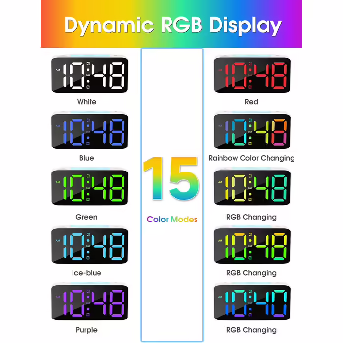 Loud Alarm Clock for Adults, Digital Clock with 7 Color Night Light, Adjustable Volume, Dimmer, USB Charger, Small Clocks for Bedrooms, Okay for Waking Up Kids, Teens (white)