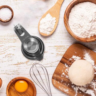 4-Piece Baking Tool Set: Spatula Holder Clip, Coffee Measuring Spoon, Measuring Cup, Mug, Shot Glass, Measuring Pitcher, Cup Sizes, Large Cup, Silver, Stainless Steel