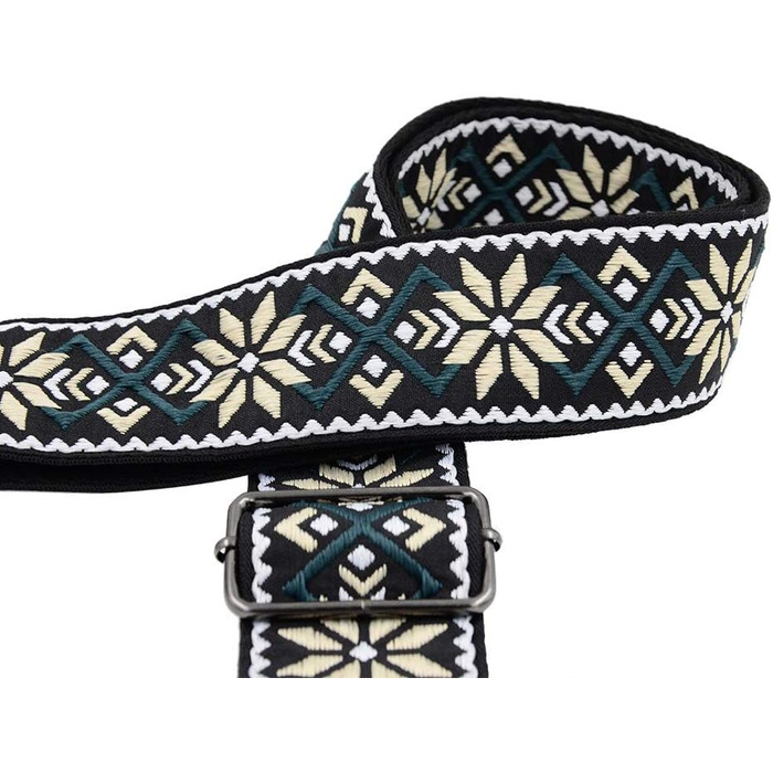 Гітарний ремінь Rayzm з візерунком жакарду, бавовняний, для акустичної та електрогітари, басу, з тримачем для медіатора, металевий бугель 5 см, регульована довжина