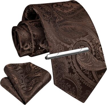 Набір краваток та нагрудних хустинок Enlision для чоловіків: краватка, нагрудна хустинка, краватоклямер. Paisley, в клітинку, коричневий, універсальний розмір
