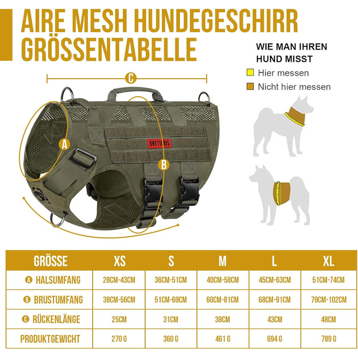 Шлейка для собак OneTigris AIRE MESH, великі породи, тактична, анти-тяга, з 2 ручками, регульована, дихаюча, зелена L (Обіх: 45-63см, Груди: 68-91см)