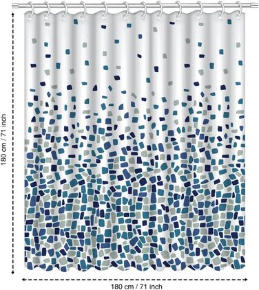 Завіса для душу ANSIO, антигрибкова, 180x180 см, 100% поліестер, мозаїчний візерунок, блакитний, 1 шт.