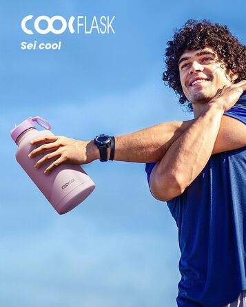 Термофляга Coolflask 2Л зі сталі з трубою та 3 кришками, вакуумна ізольована пляшка для води для спорту та подорожей, Starry Indigo Black (Рожевий, 1893 мл)
