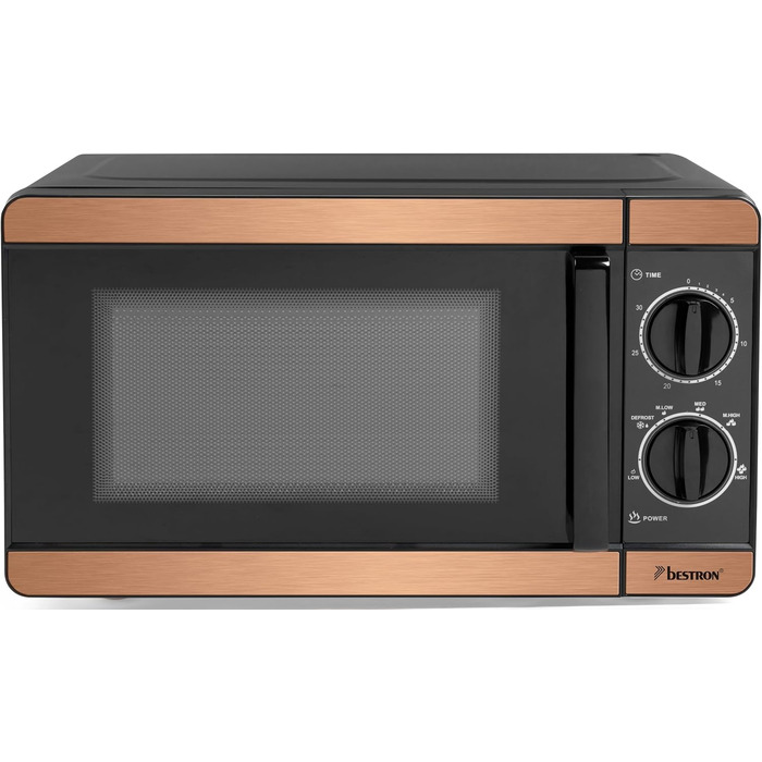 Мікрохвильова піч Bestron 700 Вт з мідною колекцією, 6 рівнів потужності, таймер 30 хв, поворотний піднос 24.5 см