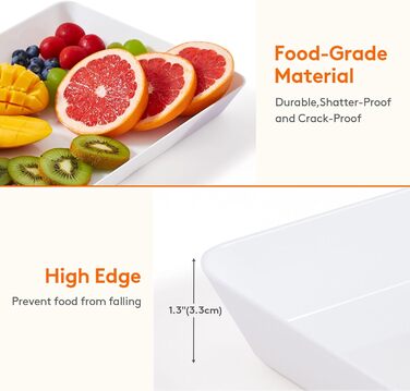 Сервірувальне піднос Lifewit з пластику, 36.7 x 2 см, великий набір, BPA-free, багаторазовий, для буфетів, свят, пікніків, сніданків та закусок, білий (6)