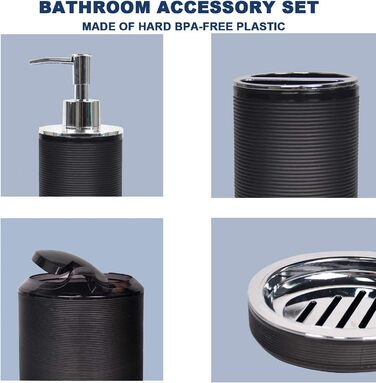 CERBIOR Набір аксесуарів для ванної кімнати, 6 шт., з дозатором мила, тримачем для зубних щіток, стаканчиком для щіток, мильницею для декоративної стільниці, подарунковий набір (Чорний)