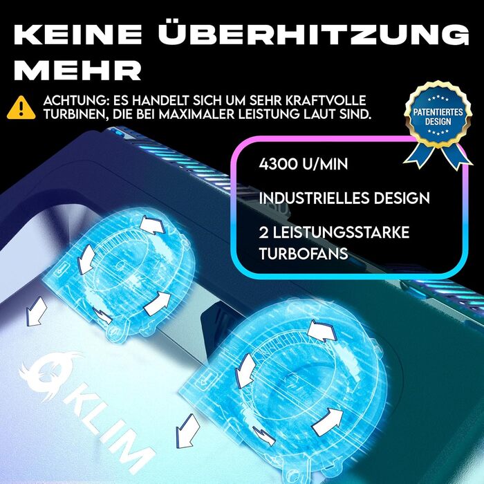 KLIM Everest Cooling Pad для ноутбука | Охолоджуюча підставка для ноутбука 14-17.3 дюймів | Потужний вентилятор 4300 RPM | Захист від перегріву | Сріблястий колір