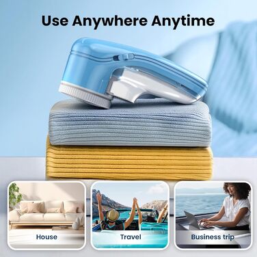 Електричний видалення ворсу для одягу та килимів, USB-зарядка, 3 леза, білий (блакитний)