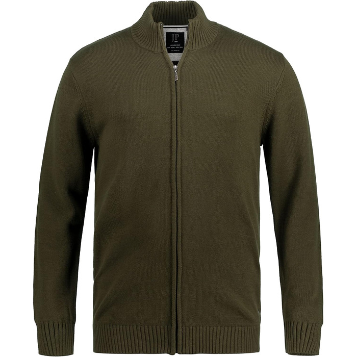 Чоловічий кардиган JP 1880 великих розмірів (L-8XL) з високим коміром та блискавкою, 717032 (XXL, Хвойний зелений)