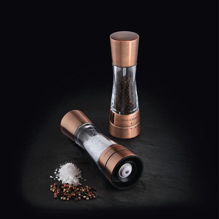 Набір ручних млинів для солі та перцю Cole & Mason Derwent Copper, керамічний механізм, 190 мм, нержавіюча сталь/акрил, подарунковий набір