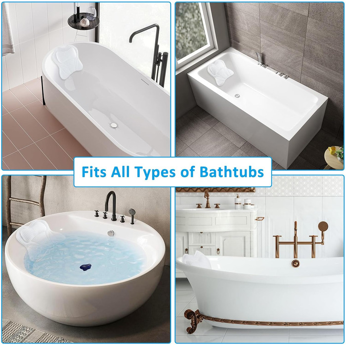 Подушка для ванни для шиї, плечей та спини з 6 присосками, 4D Mesh, аксесуар для ванни, підтримка голови, шиї, плечей та спини для домашнього спа та ванни