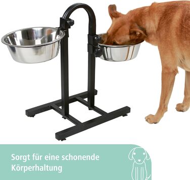 Kerbl Pet Feeder Bar with Bowls - Adjustable Height, 2 x 2800ml Capacity