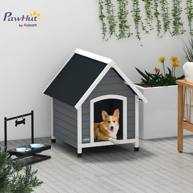 Будка для собак PawHut з дерева, сірого кольору, для середніх собак, 75 x 88 x 82 см, знятний піддон, захист від корозії, зовнішнє використання