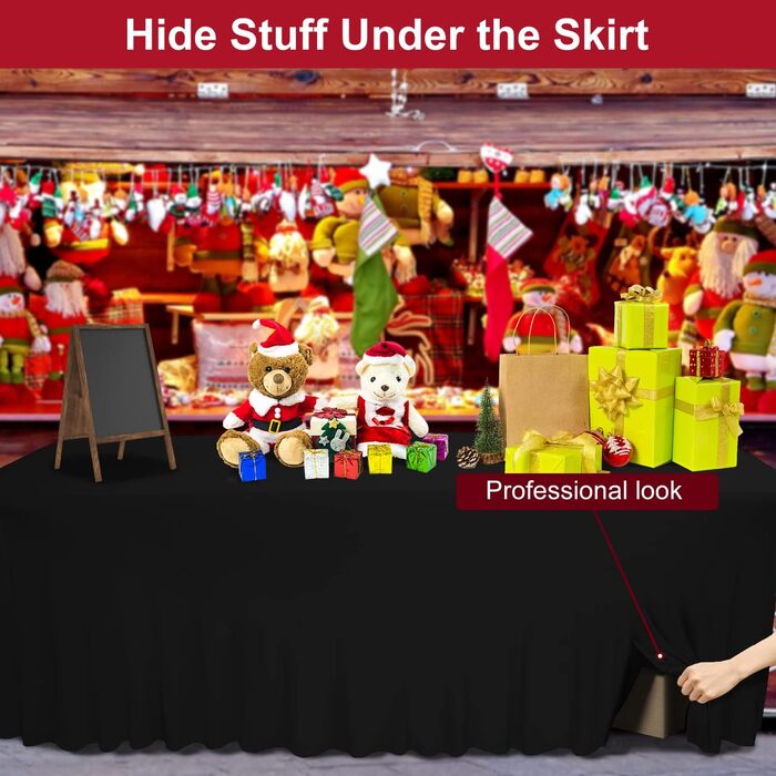 Thick 2-in-1 Spandex Table Skirt and Table Cover 6ft, Rectangle Fitted Tablecloth with Pleated Skirt, Table Linens for Banquets Event (Black, 72