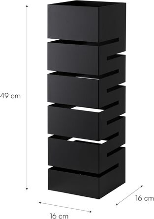 Підставка для парасольки Baroni Home з сучасним дизайном, метал, геометрія, з гачками та знімним піддоном, чорний, 15,5x15x49 см