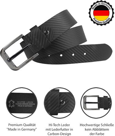 Чоловічий шкіряний ремінь преміум-класу Carbon - Made in Germany з подарунковою коробкою. Ширина 40 мм, розмір 115, чорний колір.