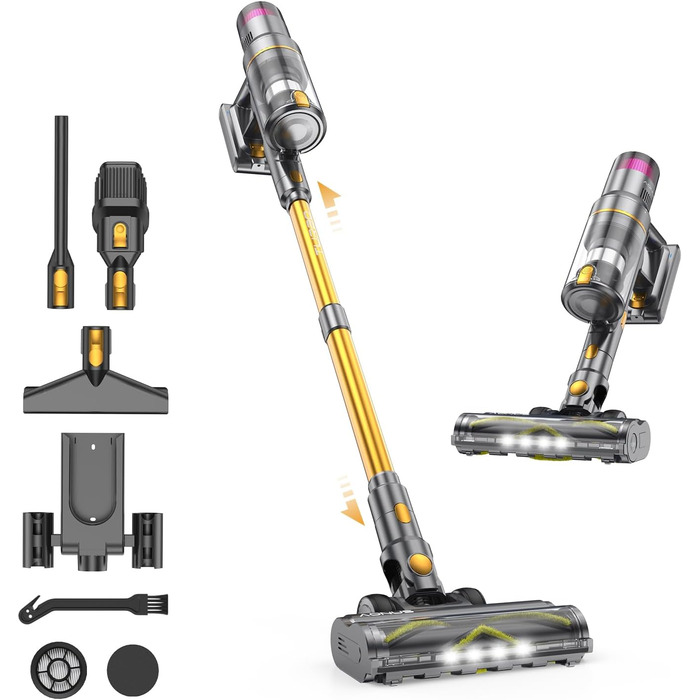 Бездротовий пилосос Aonus 55Kpa 580W з дисплеєм, час роботи до 75 хв, автоматичний режим, для килимів, шерсті тварин та твердих поверхонь, золотий