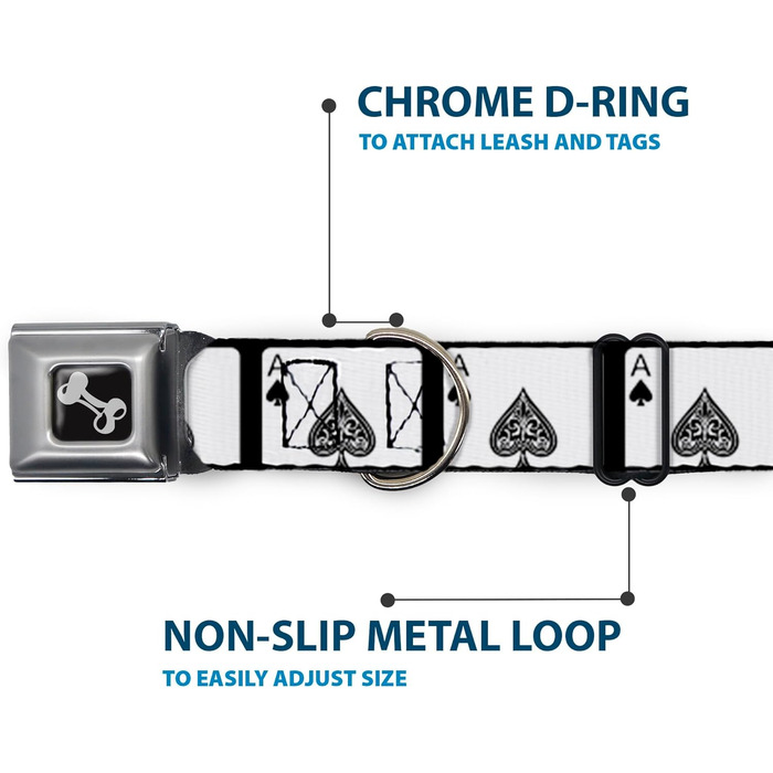 Нашийник для собак з фіксатором Seatbelt Buckle Ace of Spades, ширина 3.8 см, обхват шиї 46-81 см, багатобарвний