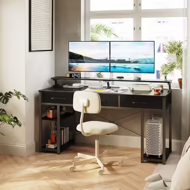 ODK Desk with Drawers, Computer Desk with Shelf, 120x50x90cm Gaming Desk with Monitor Stand, Black Desk, Office Desk, PC Desk for Home Office, Office, Living Room 120 x 50 cm Black