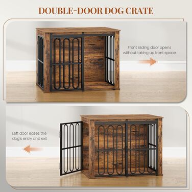 Дерев'яний вольєр для собак, 81 см, вольєр-стілець для дому, 2 двері, розсувні, для маленьких та середніх собак, міцний, 81 × 55 × 62,4 см, білий (коричневий)