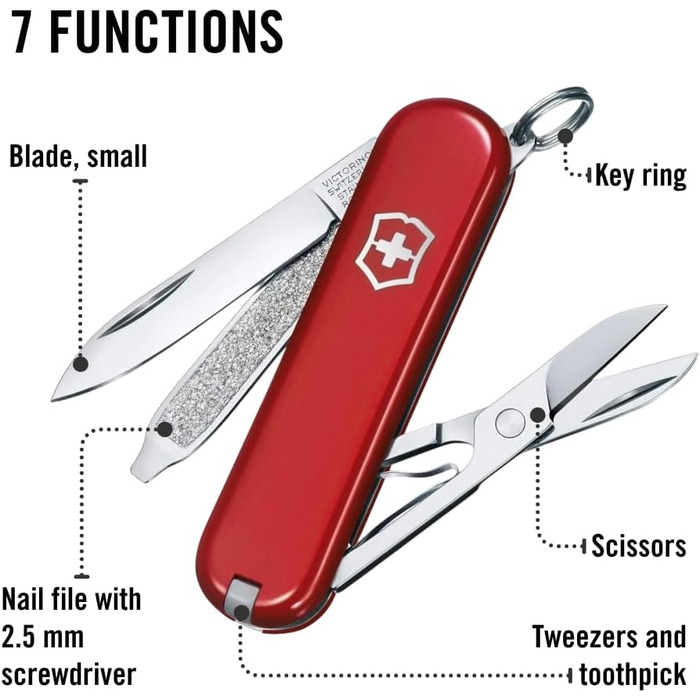 Мультитул Victorinox Classic SD: Швейцарський ніж, 7 функцій, з пилочкою для нігтів
