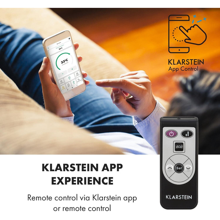 Klarstein Electric Heater, Convector Heater - Freestanding or Wall-Mounted, Energy-Saving Electric Heater, App Control, Quiet Electric Heater, Standalone Electric Radiator with Thermostat, 2000 W Black Bornholm Curved Smart