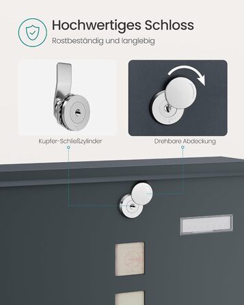 Поштова скринька SONGMICS з замком, оглядовим вікном та відділенням для газет, антрацит, 30.8x33.8x10 см (GMB20AG)