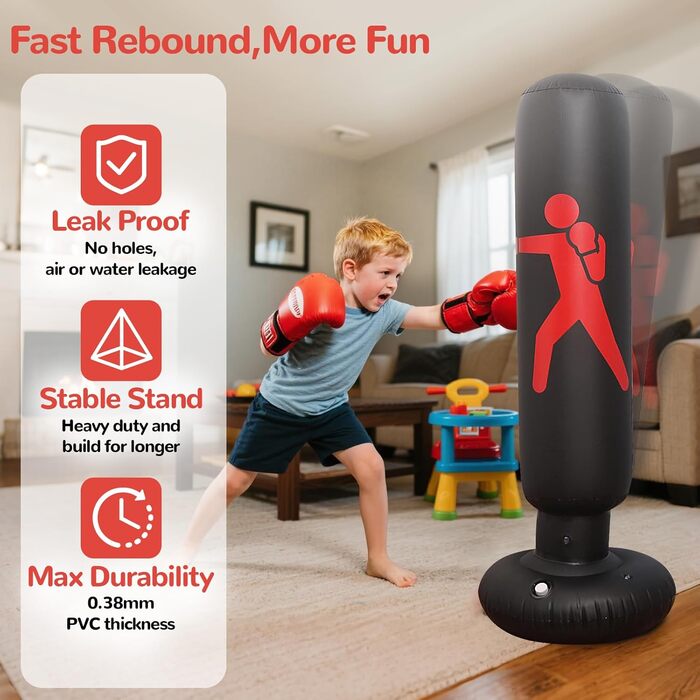 Надувний боксерський мішок для дітей 160см з боксерськими рукавичками. Ідеально для карате та тхеквондо (6-12 років)