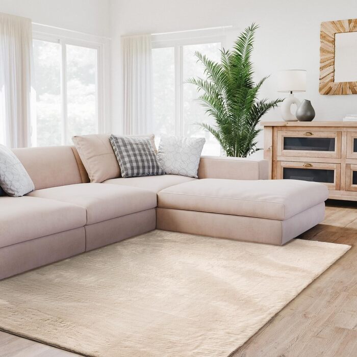 Килимок для вітальні Interiyou Fargo, 80x150 см, бежевий, короткий ворс, миючий, антиковзаючий, штучне хутро, м'який, довгий ворс, прямокутний