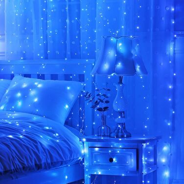 Лямпас світлодіодний Yizhet 3x3м, 300 LED, тепле біле світло, IP65, 8 режимів, для декору вечірки, свята, Нового року, тераси (блакитний)