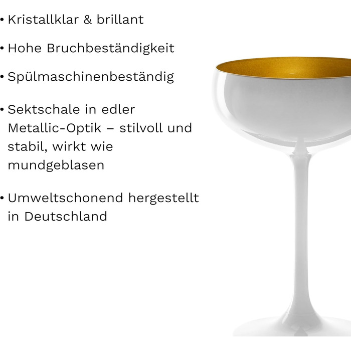 Набір келихів для шампанського Stölzle Lausitz Elements, 6 шт., 230 мл, чорний/бронзовий – елегантні келихи з кришталевого скла без свинцю, придатні для миття в посудомийній машині та ударостійкі