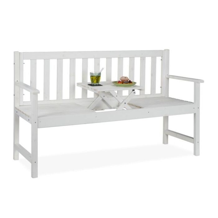 Relaxdays White Garden Bench with Table
