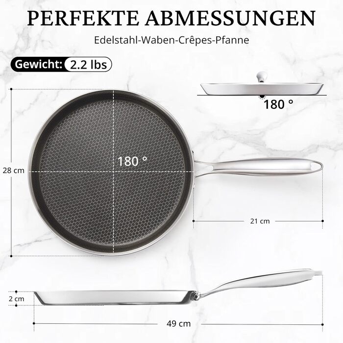 Сковорода для млинців KOKHUB з нержавіючої сталі 28 см з антипригарним покриттям та стільниковим малюнком, для індукційних, електричних та газових плит