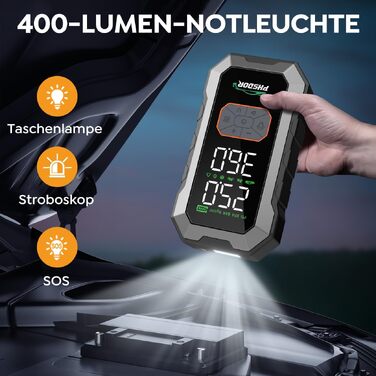 Пусковий пристрій (бустер) для авто 8000A з компресором 150 PSI та Powerbank 25000mAh, Jump Starter для бензинових та дизельних двигунів до 10.0L, з LED-ліхтарем, сріблястий