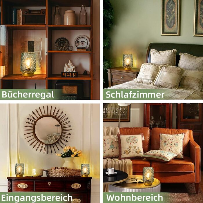 LED настільна лампа MJ PREMIER: акумуляторна, сенсорне керування, регулювання яскравості, скло, USB зарядка, аварійне освітлення (зелена)