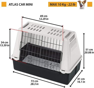 Переноска для собак Ferplast ATLAS CAR MINI для автомобіля з вентиляційними решітками та дренажним килимком, розмір 72x41x51 см