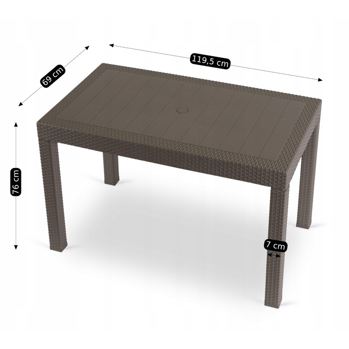 Прямокутний стіл з техноротанга MEBEL ELITE, 119,5 x 69 x 76 см