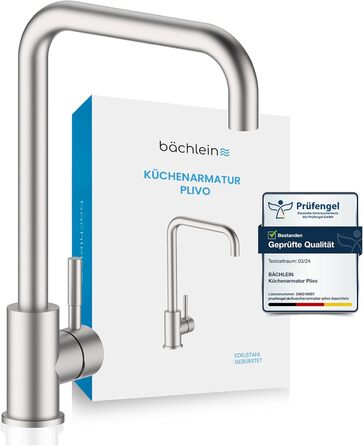 Кухонний змішувач Bächlein Plivo з нержавіючої сталі – одноручний, поворотний вилив, масивний дизайн, для кухні