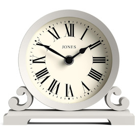 JONES CLOCKS® Saloon Table Clock | Traditional Double-Scroll Design | | Roman Numerals | Classic style for desk, table, shelf or bedside table. (Gray)