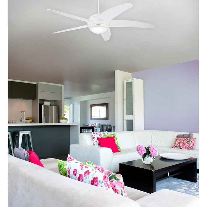 Вентилятор стельовий Bendan 7214040 з підсвічуванням, діаметр 132 см, 5 лопатей, білий, скло опалесцентне