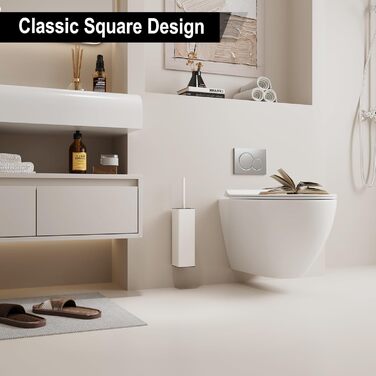 Настінна щітка для туалету BVL, тримач без свердління, 2 насадки, силіконова щітка для унітазу, кутова, білий матовий