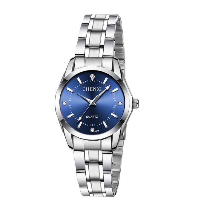 Жіночий аналоговий кварцовий годинник з нержавіючою сталею, 3 стрілки, корпус 27 мм (срібний, темно-синій)